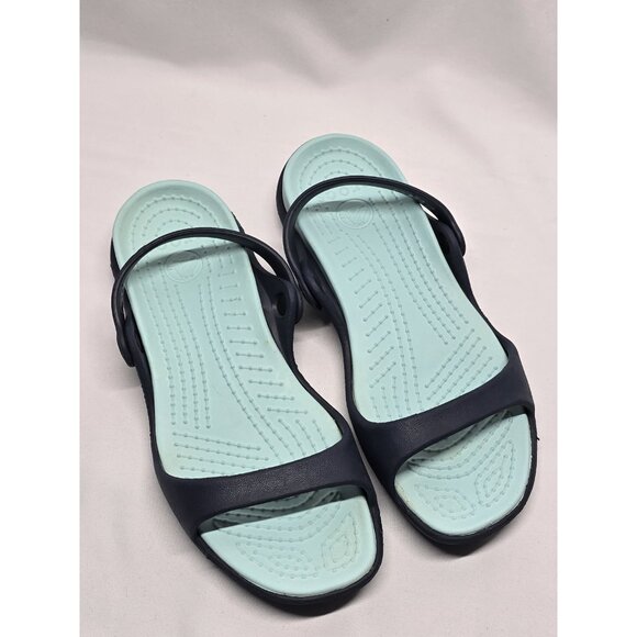 Crocs Cleo Strappy Sandals Women's Size 7 Turquoise/Navy Blue Dual Strap - Picture 13 of 14